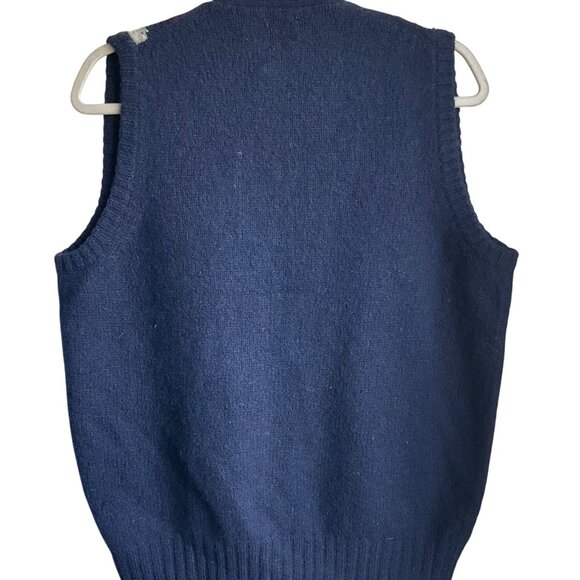 Fine Design Med Scotland Sweater Vest Navy Blue Argyle Shetland Wool Preppy - Picture 2 of 10